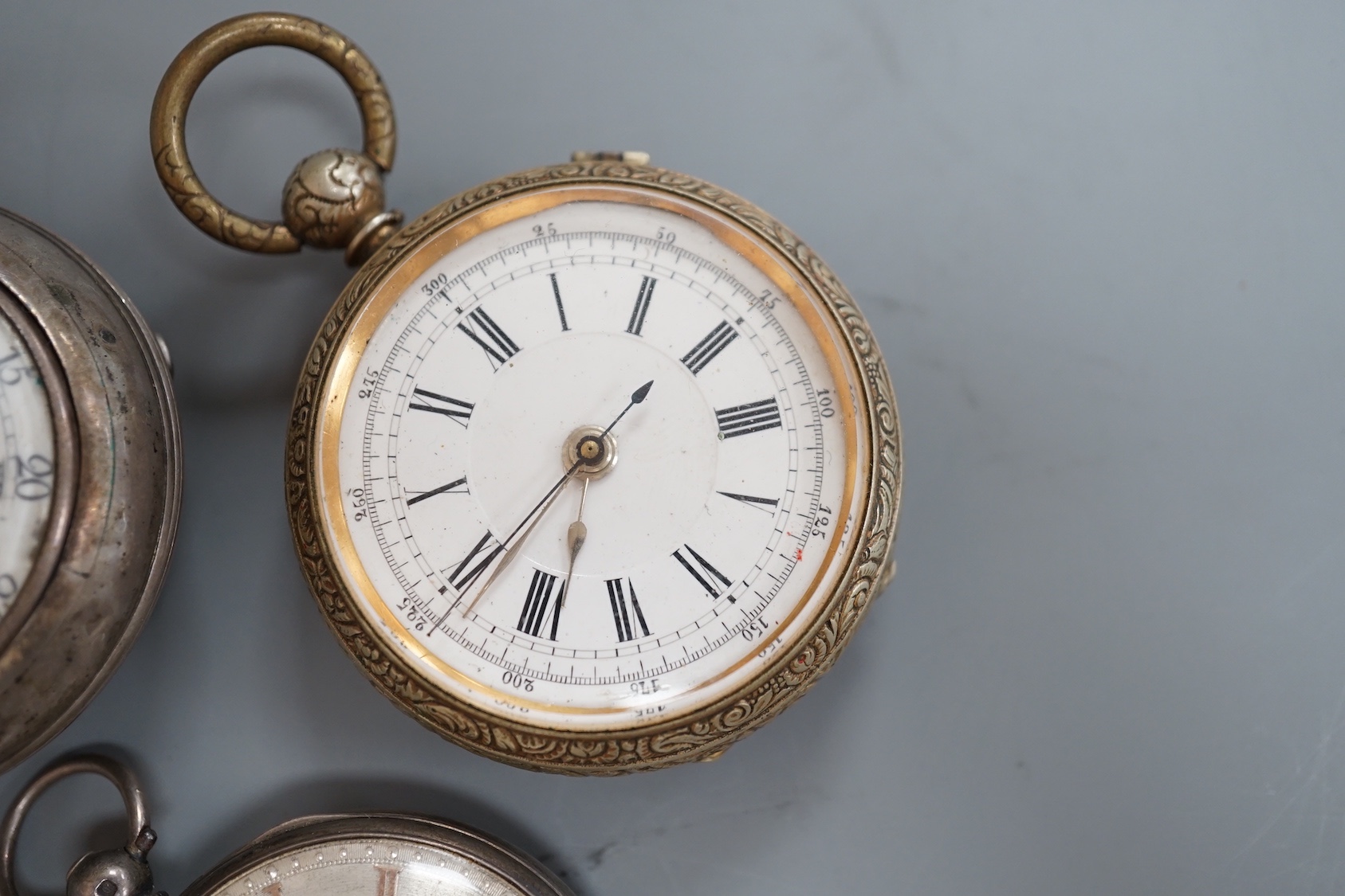 An 18th century silver pair cased keywind verge pocket watch, by T. Moore, London (repair) and two other pocket including silver.